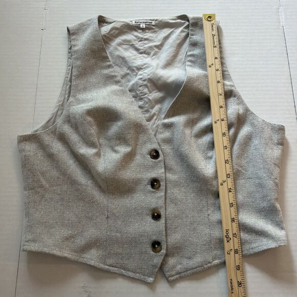 Reformation Devin Vest Women’s Size 12 Tan V-Neck Button Front Tailored Top chic - Picture 9 of 10